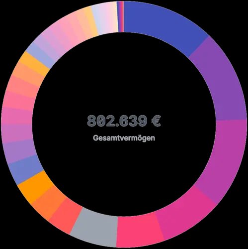Ringdiagramm mit Gesamtvermögen von 802.639 Euro in verschiedenen Farbsegmenten