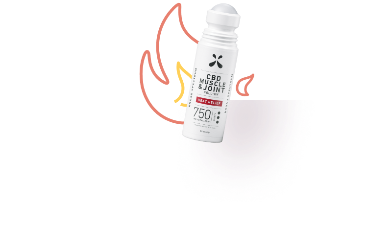 White roll-on bottle with red and yellow flame graphics indicating heat relief